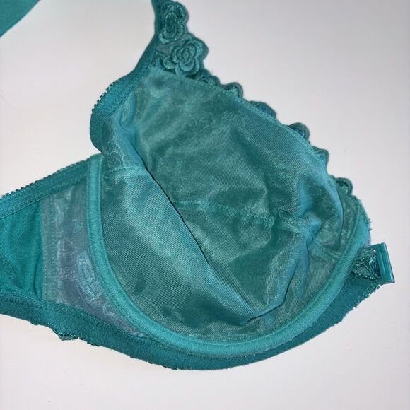 Amoureuse Green Lace Embroidered Underwire Bra Front Close Size 40C Unlined - Picture 6 of 8